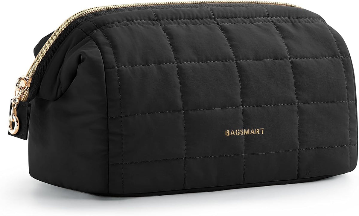 BAGSMART Makeup Bag Travel Toiletry Bag, Wide-open Zipper Pouch, Black
