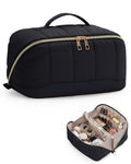 Makeup Bag for Women, Open Flat Puffy Organizer with Wipe-Clean PVC Lining