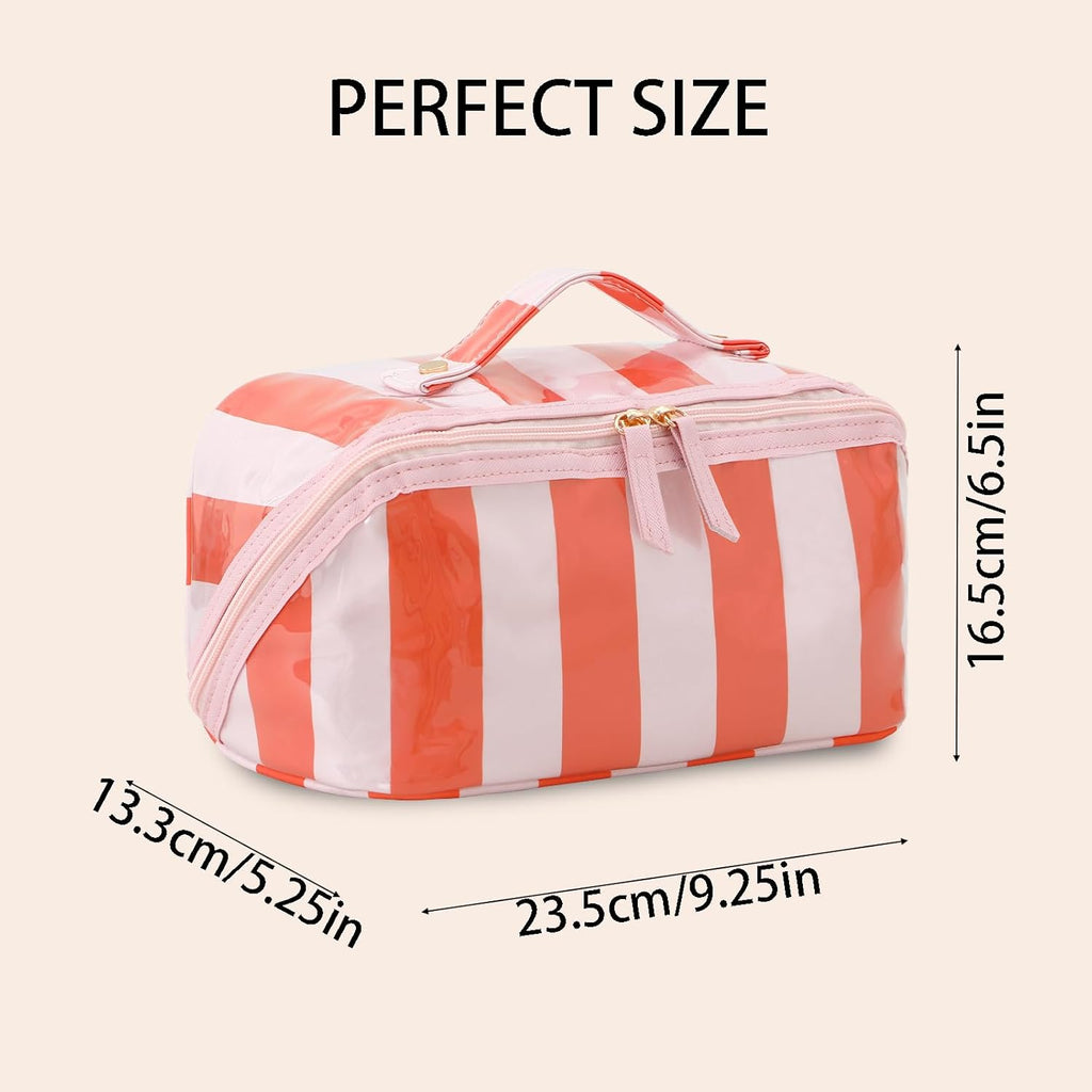DYSHAYEN Travel Makeup Bag, Pink and Orange Striped