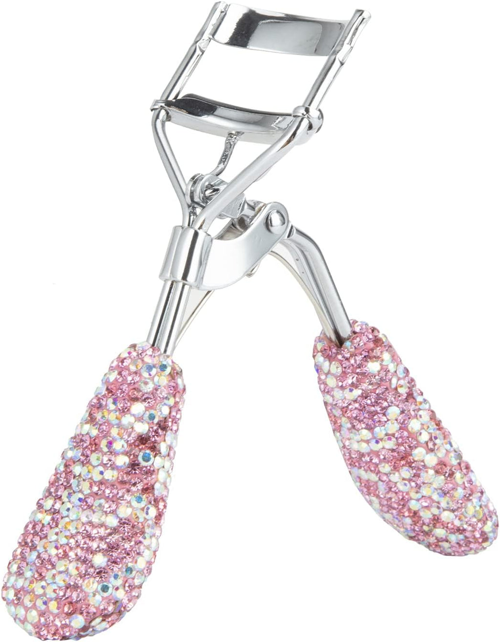 Bling Rhinestone Eyelash Curlers Stainless Steel Natural and Long Lasting Eyelash Fit for All Eye Shape Curved Lash Curler (Pink)