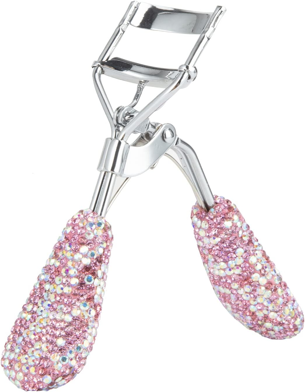 Bling Rhinestone Eyelash Curlers Stainless Steel Natural and Long Lasting Eyelash Fit for All Eye Shape Curved Lash Curler (Pink)
