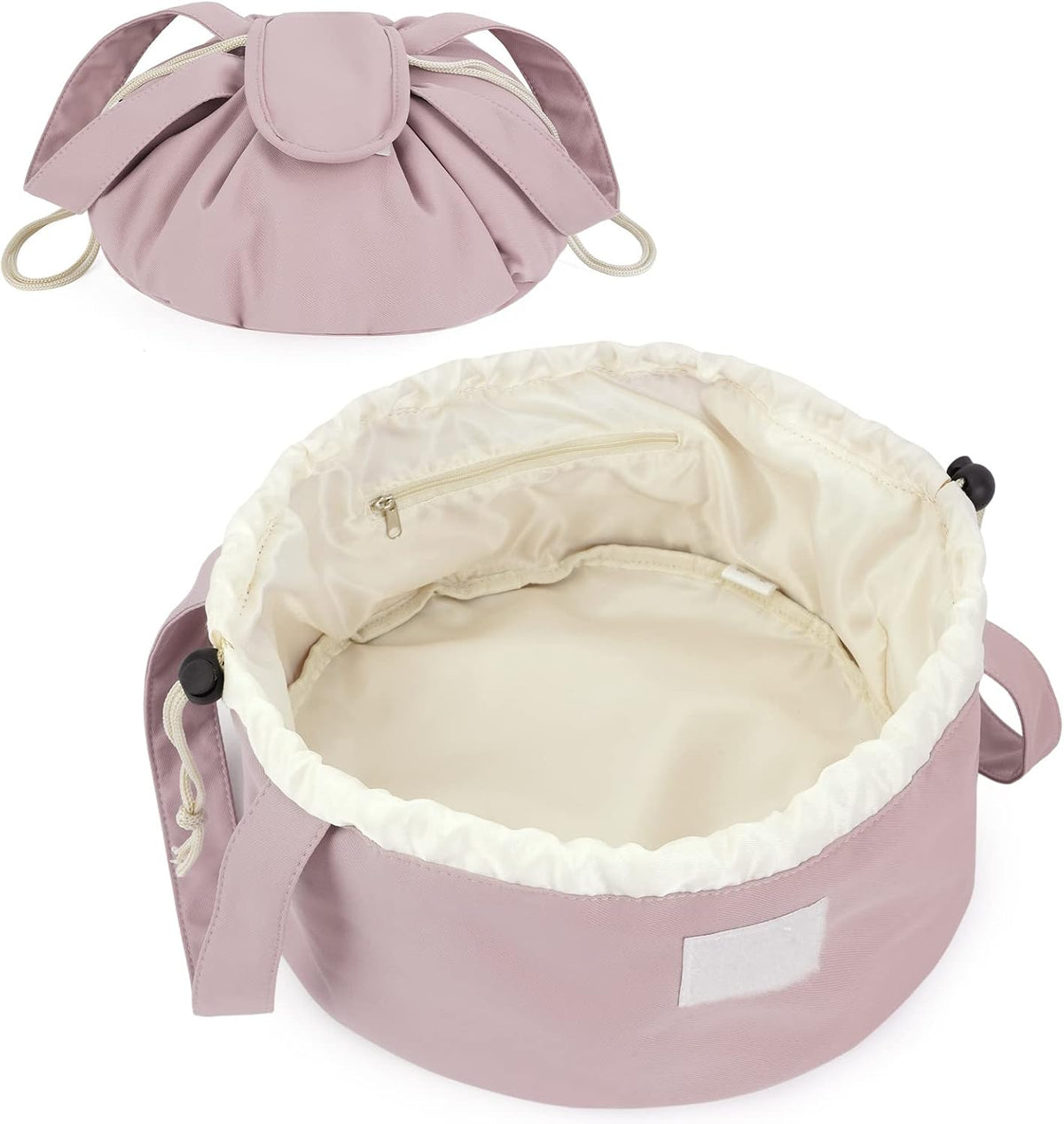 Narwey Lay Flat Drawstring Makeup Bag, Travel Toiletry Cosmetic Bag Women