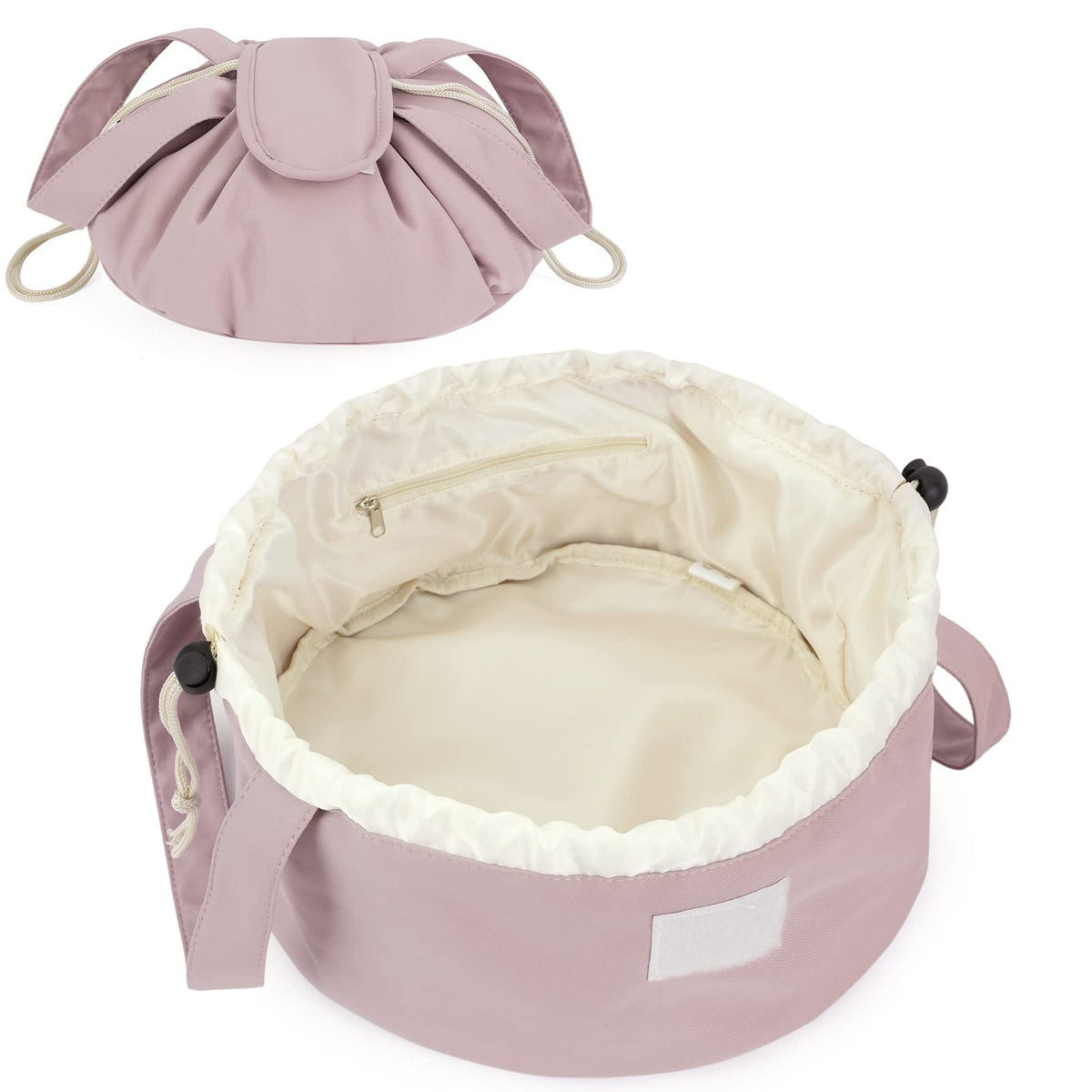 Narwey Lay Flat Drawstring Makeup Bag, Travel Toiletry Cosmetic Bag Women