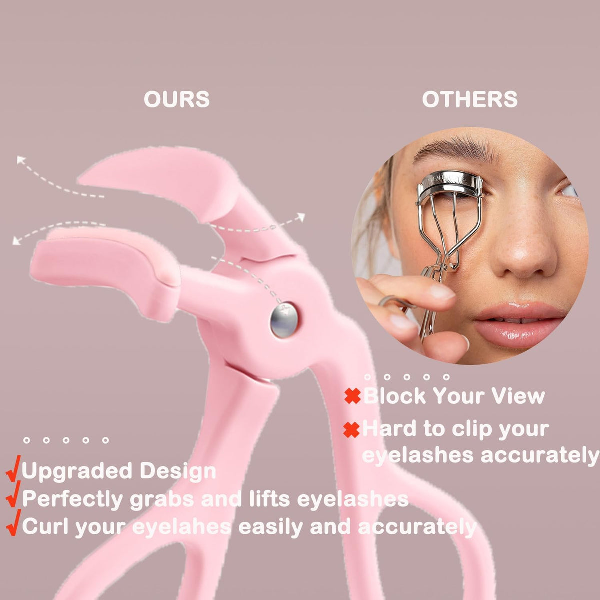 Eyelash Curlers, Plastic Eyelash Curler Eye Lash Curler with Silicone Refill Pads Premium Cute Lash Curler for No Pinching or Pulling Small Makeup Tool for Women & Girls, Pink