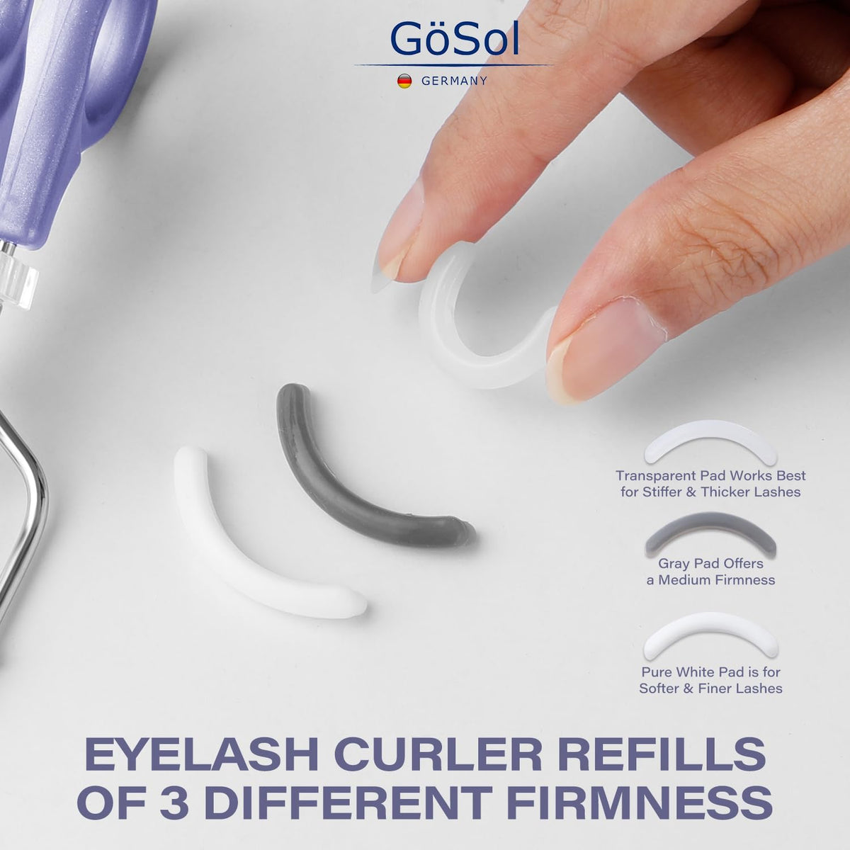 Eyelash Curler w/3 Refill Pads (Soft/Medium/Firm), Professional Lash Curler