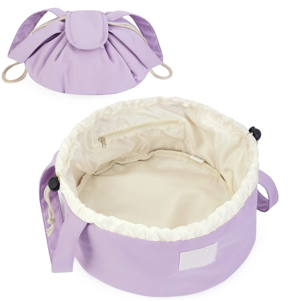 Narwey Lay Flat Drawstring Makeup Bag, Travel Toiletry Cosmetic Bag Women