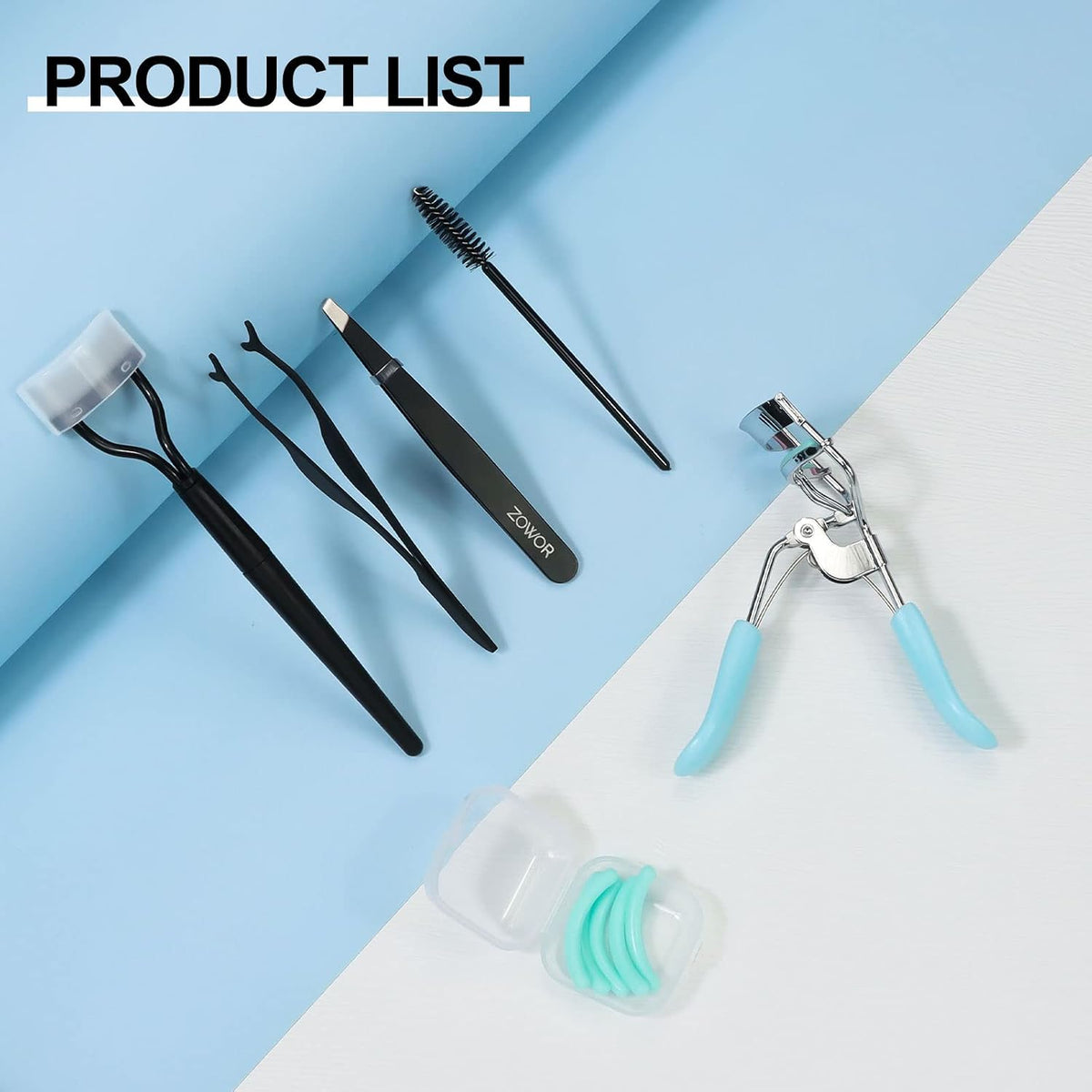 Eyelash Curler with Comb and Brush Fit All Eye Shape Curved Eyelash Curlers with 6PCS Silicone Refill Pad,Natural and Long Lasting Lash Curler for Women Make Up Gift(Blue)