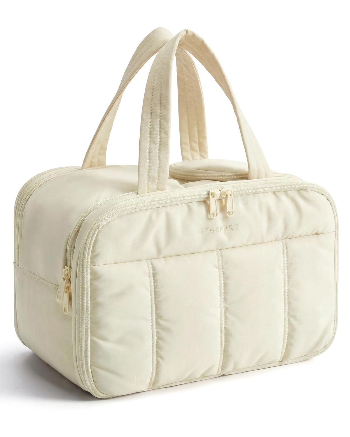 BAGSMART Travel Toiletry Bag, Puffy Large Toiletry Bag for Women, Lightweight Cosmetic Makeup Bag Organizer with Handle for Traveling, Accessories, Essentials, Toiletries (Green)