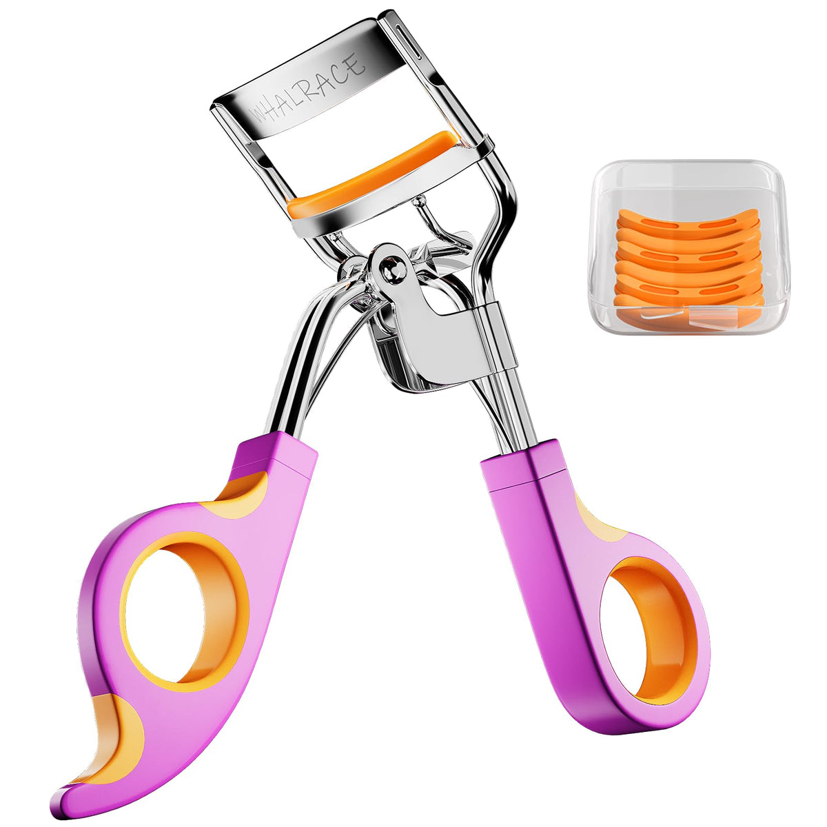 Eyelash Curlers with 6PCS Extra Replacement Pads, Premium Quality Eye Lash Curler, Superior Curling Effect, Easy to Hold and Use, Valentine's Day Gift for Her - Orange Purple Handle