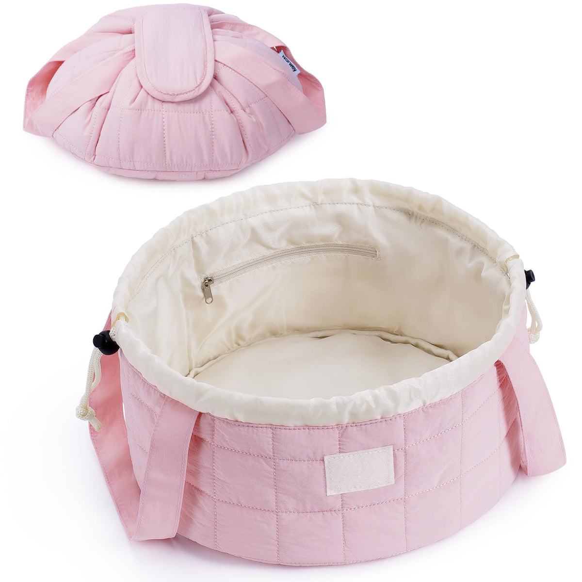 Narwey Lay Flat Drawstring Makeup Bag, Travel Toiletry Cosmetic Bag Women