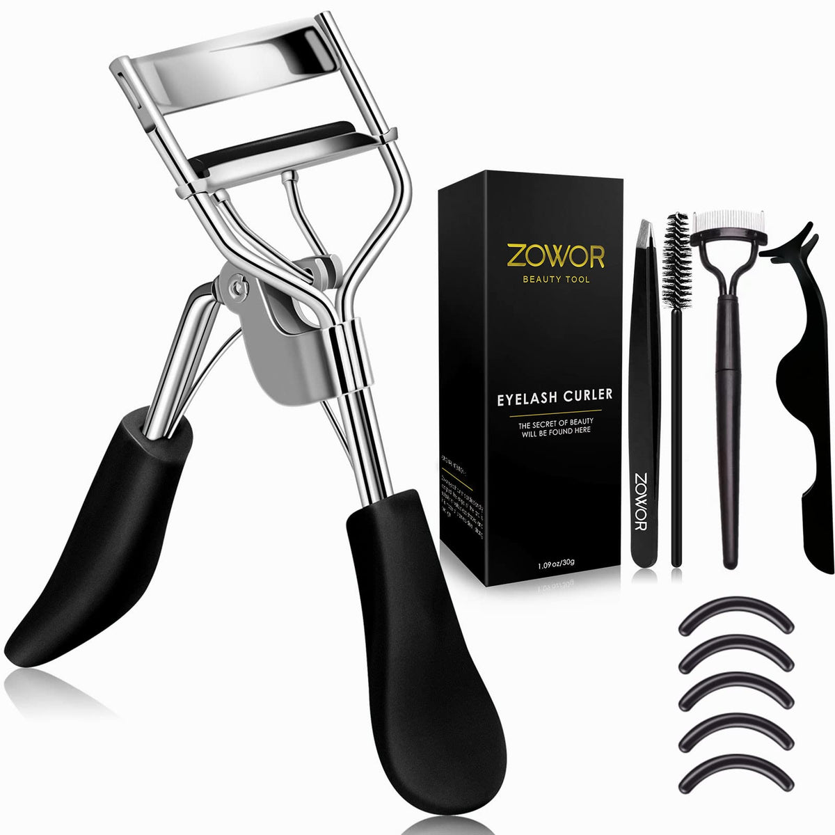 Eyelash Curler with Comb and Brush Fit All Eye Shape Curved Eyelash Curlers with 6PCS Silicone Refill Pad,Natural and Long Lasting Lash Curler for Women Make Up Gift(Blue)