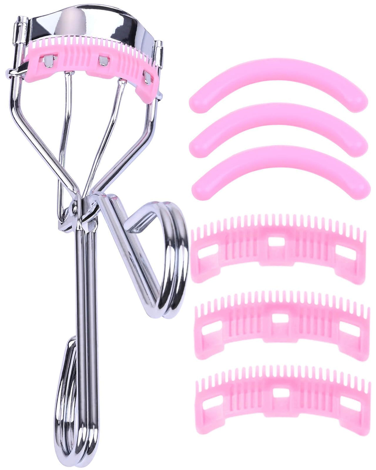 Eyelash Curlers with Comb IMMER LIEBEN Fashion Cute Eye Lash Curler with 3 Combs, 3 Refill, 10 Seconds for Long-Lasting Curl Pink