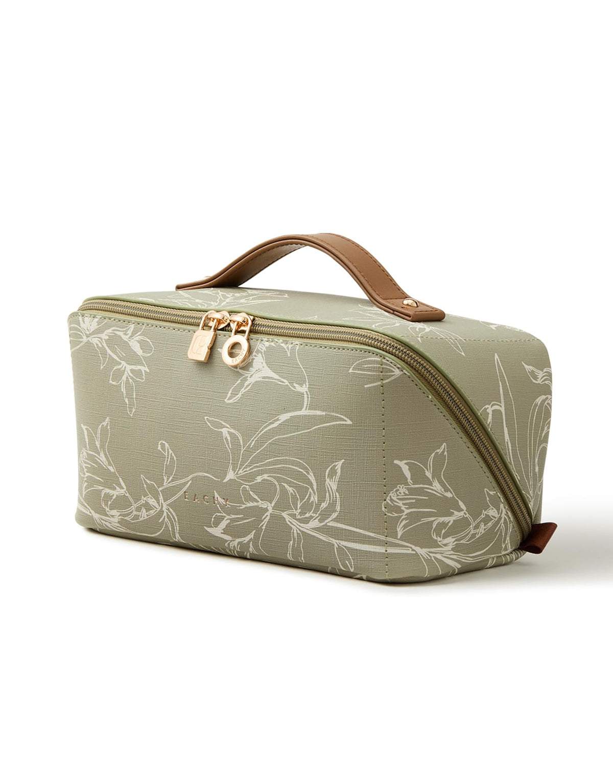 EACHY Travel Makeup Bag, Floral Cosmetic Bag for Women, Beige, Medium
