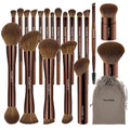 MAANGE 20 PCS Foundation Makeup Brush Set, Double-ended Kabuki Contour Brush for Liquid Powder Concealer Blending Blush Face Makeup Tools with Gift Box (Coffee)
