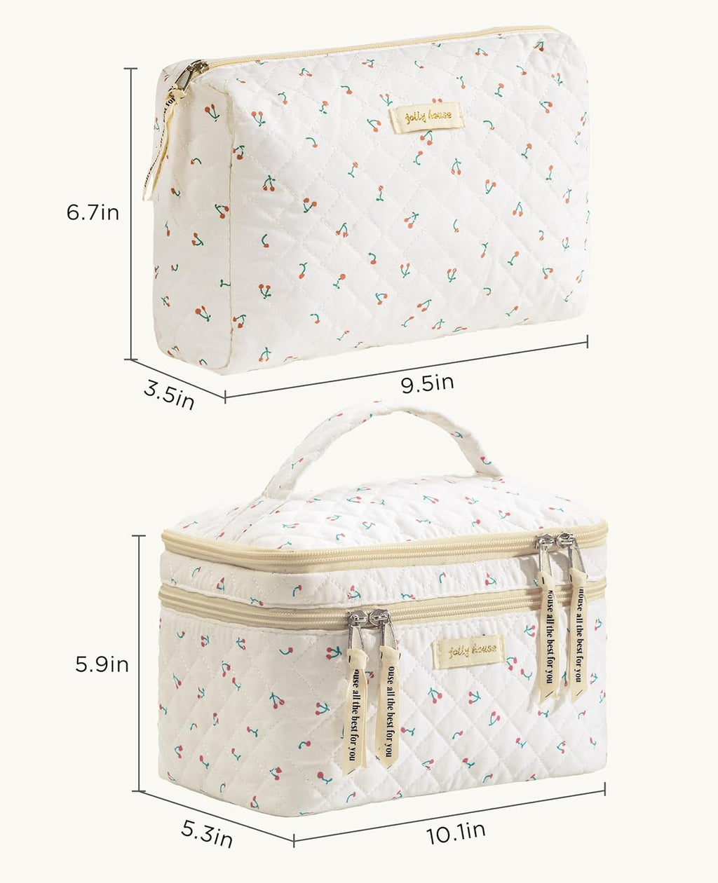 HBselect 2Pcs Travel Makeup Bag Large Quilted Cosmetic Bag Make up Bag