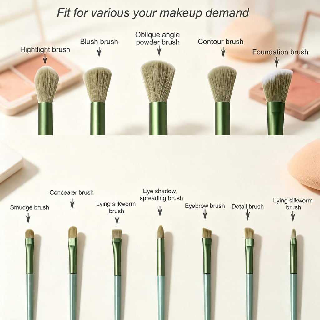 Makeup Brushes,13 PCS Makeup Brushes Set (Green)