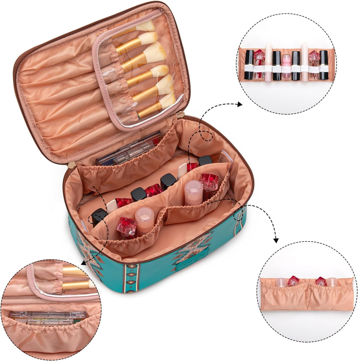 Wrangler Travel Makeup Bag 2pcs Set Cosmetic Bag with Makeup Brush Holder