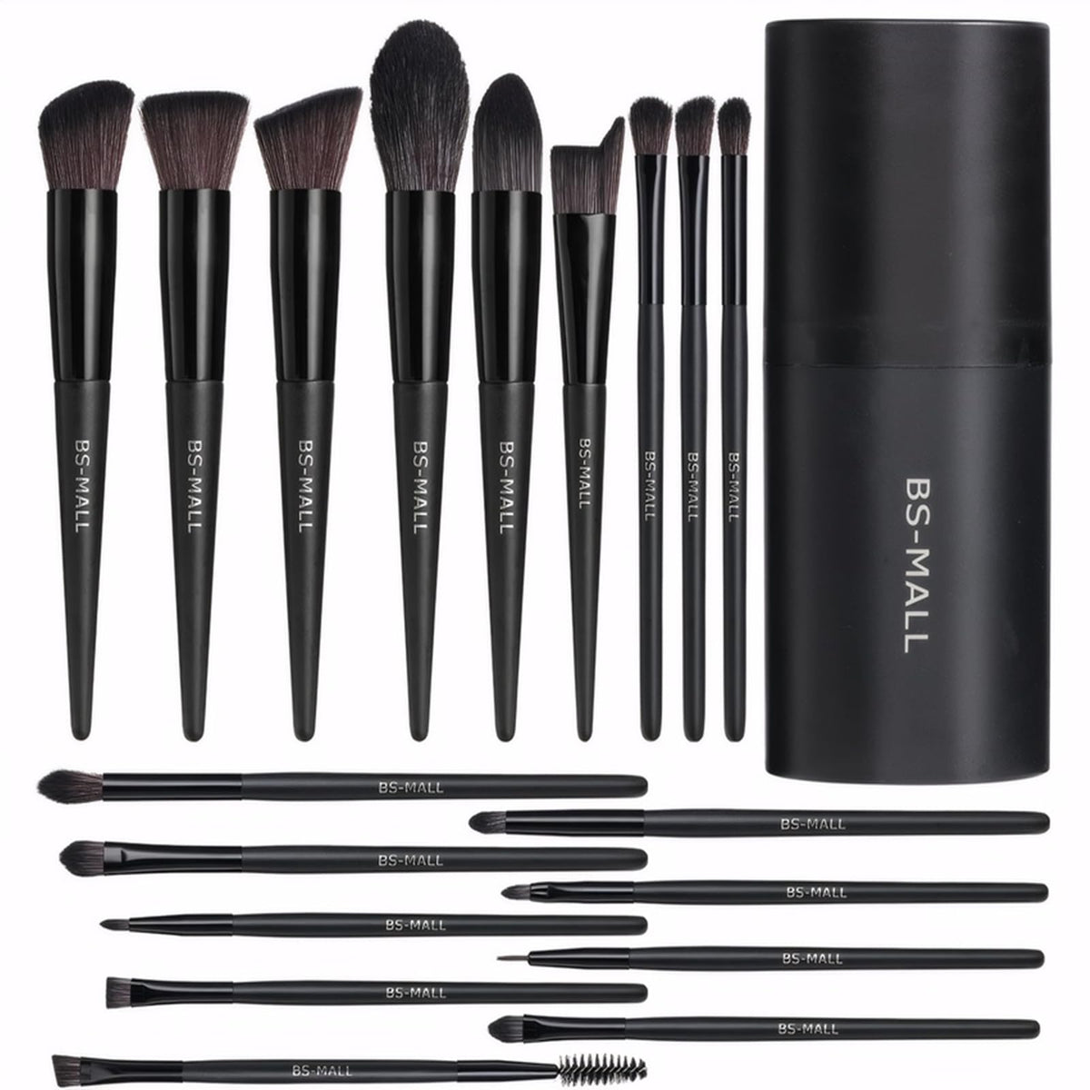 BS-MALL Makeup Brush Set 18 Pcs Premium Synthetic Foundation Powder Concealers Eye shadows Blush Makeup Brushes with black case (D-Brown)