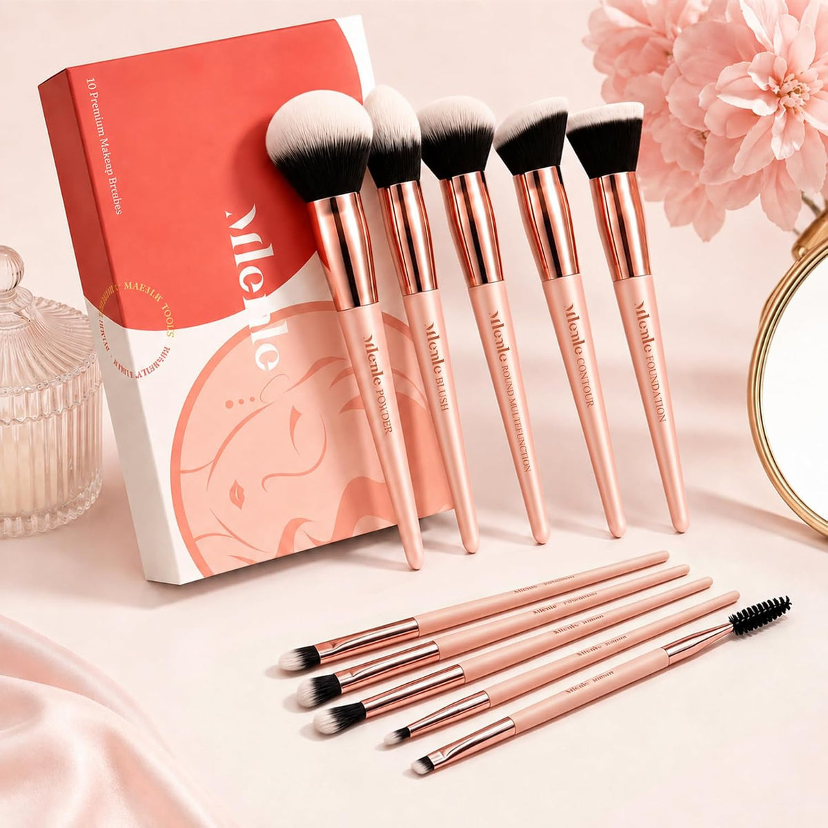 Mlemle Professional 10‑Pcs Makeup Brushes Set for Women,Girls,Beginner&Pros