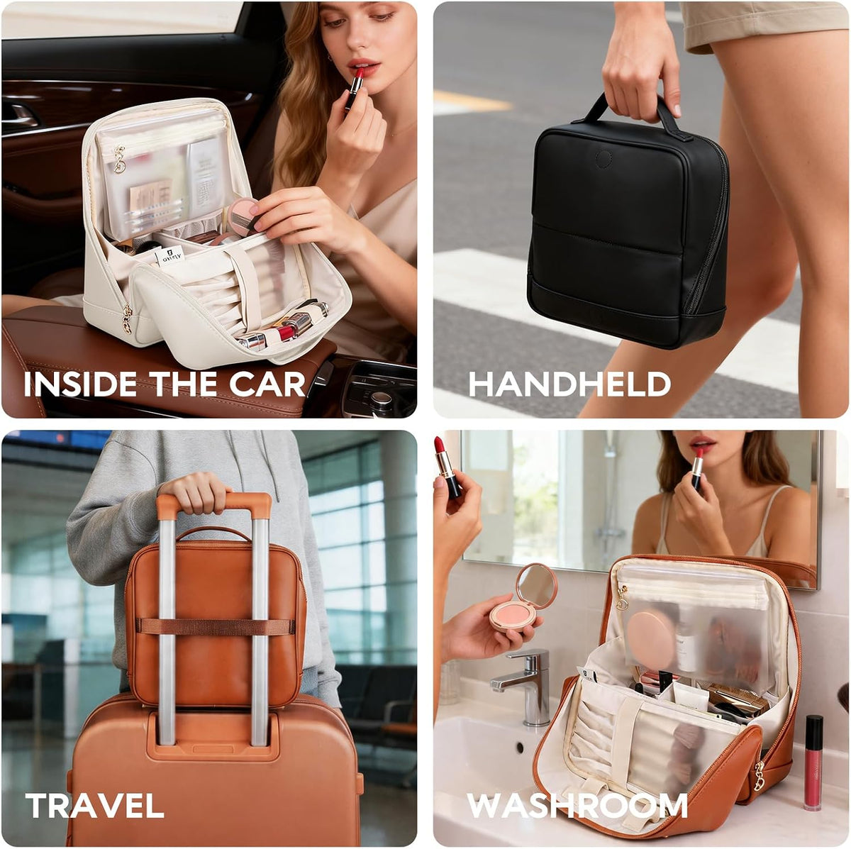 GIVLEFLY Standing Makeup Bag for Women, Large Travel Cosmetic Organizer