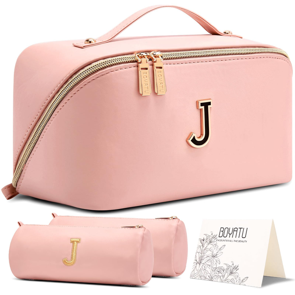 BOYATU Personalized Travel Makeup Bag: 3-in-1 Cosmetic Bag Gift for Women