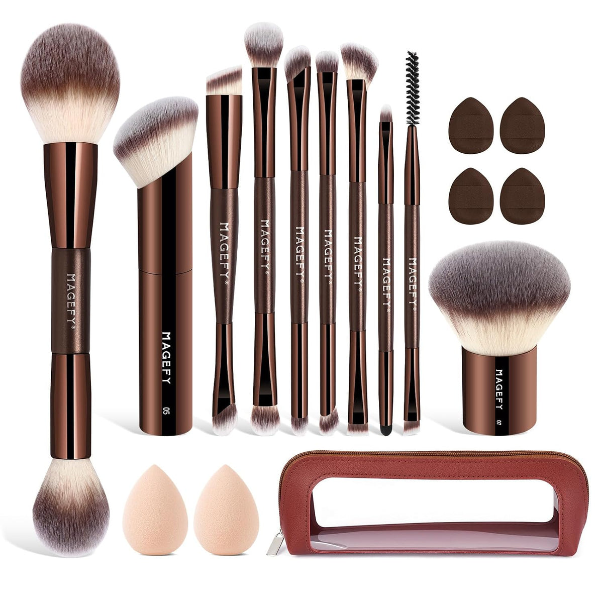 Makeup Brushes MAGEFY Travel Makeup Brush Set Professional Make Up Brushes for Powder Concealers Eye Shadows Eyebrow Countour Blush Brush Tools