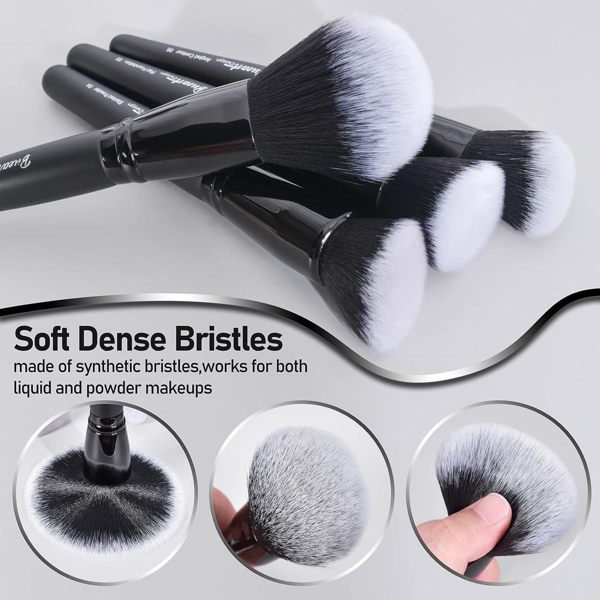 Bueart Design 19Pcs Ultra Soft Black Labeled Dense Hair Makeup Brushes Set