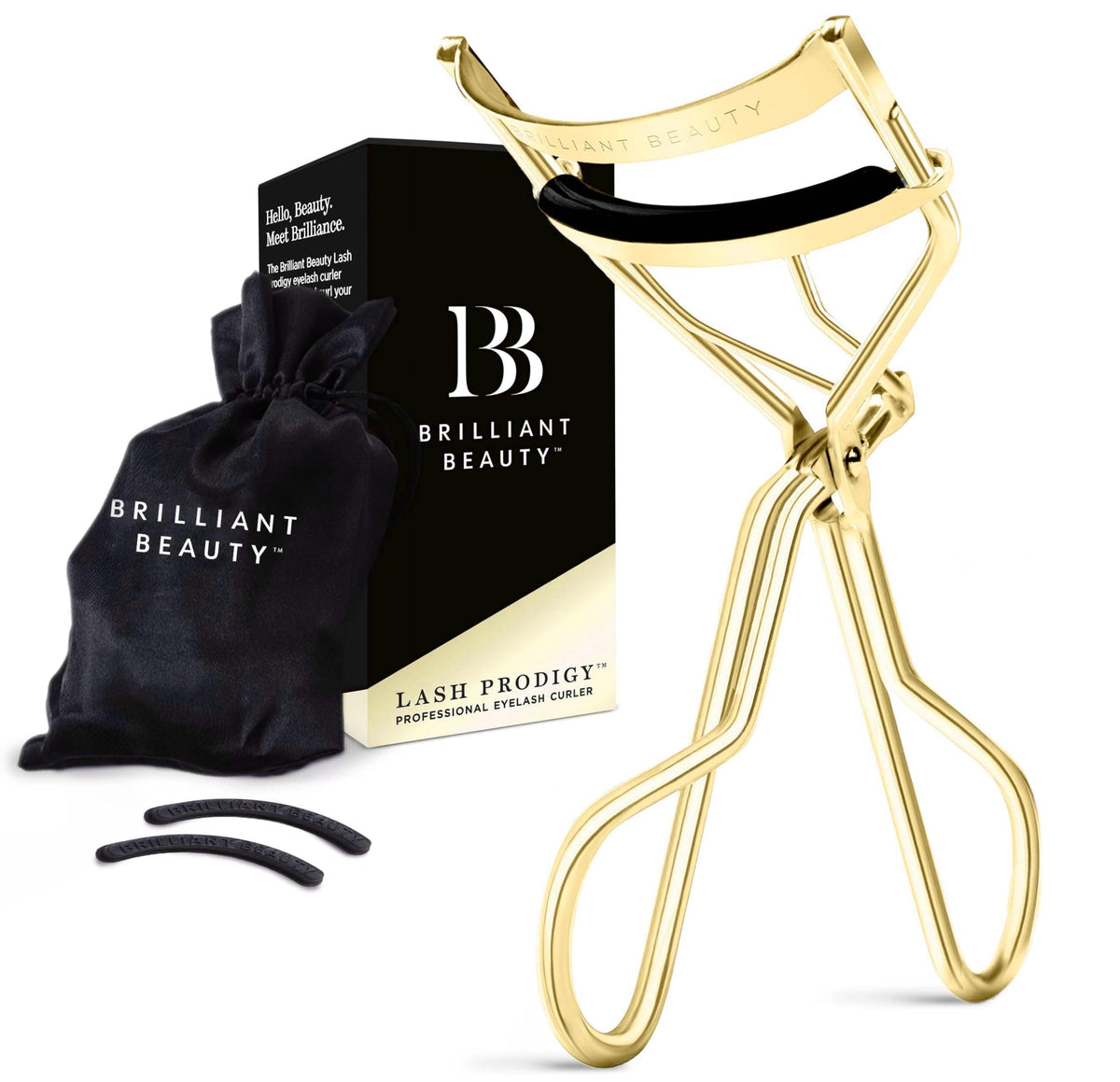 Brilliant Beauty Eyelash Curler with Satin Bag & Refill Pads - Award Winning - No Pinching, Just Dramatically Curled Eyelashes for a Lash Lift in Seconds (Rose Gold)
