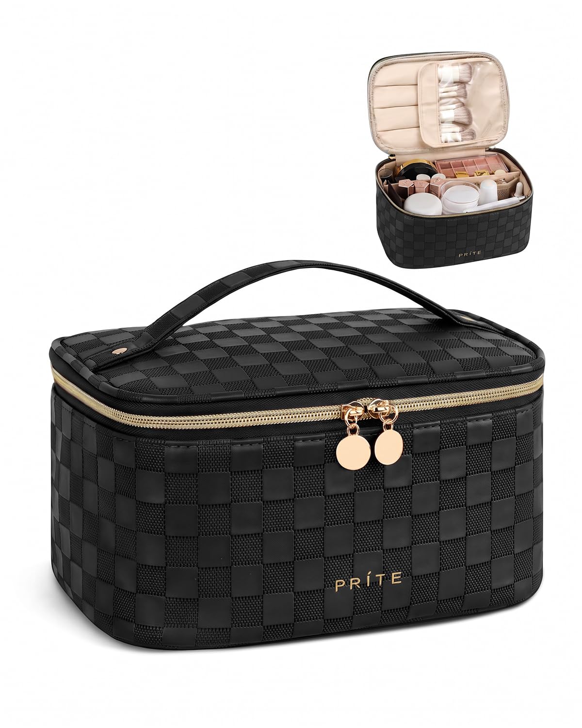 Prite Makeup Bag Travel Cosmetic Case, Women Toiletry Bag Organizer, Beige