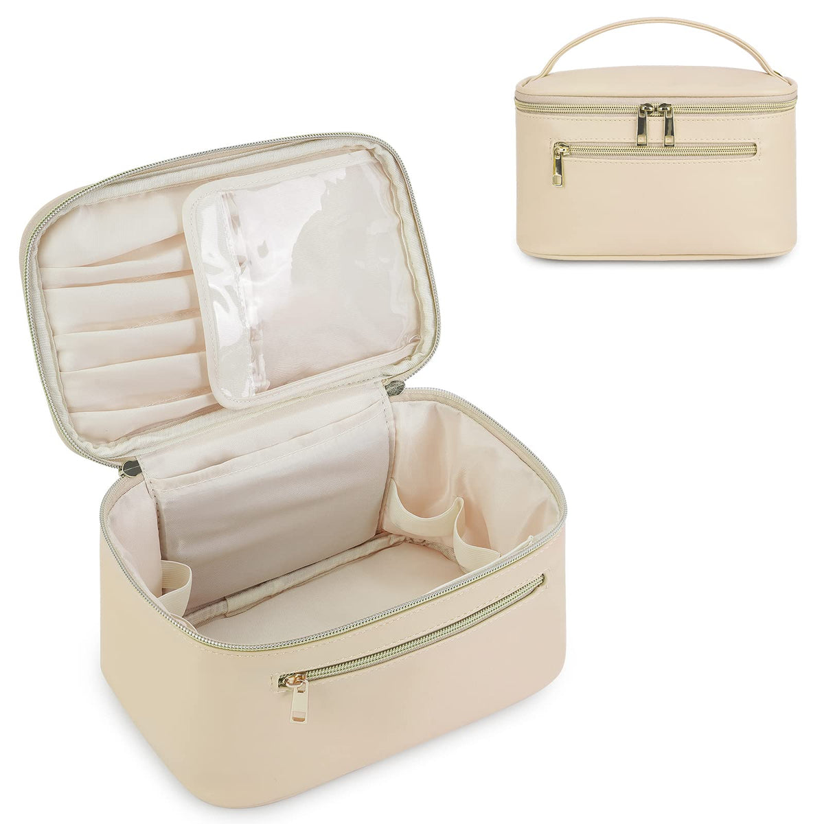 Wandering Nature Makeup Bag, Travel Make Up Organizer Cosmetic Brush Bags Case for Women in Vegan Leather, Milky White, Patent Pending