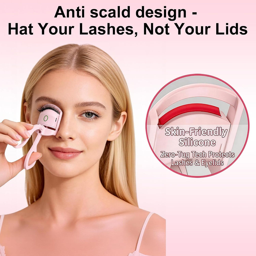 Heated Eyelash Curler - 2-Level Temperature Adjustment, Eyelash Curler with 24Hour Long-Lasting Curling Ability, 8-Second Quick Heating, Easily Creating Natural and Beautiful Eyelashes (Pink, Model2)