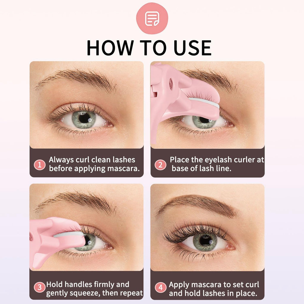 Eyelash Curlers, Plastic Eyelash Curler Eye Lash Curler with Silicone Refill Pads Premium Cute Lash Curler for No Pinching or Pulling Small Makeup Tool for Women & Girls, Pink