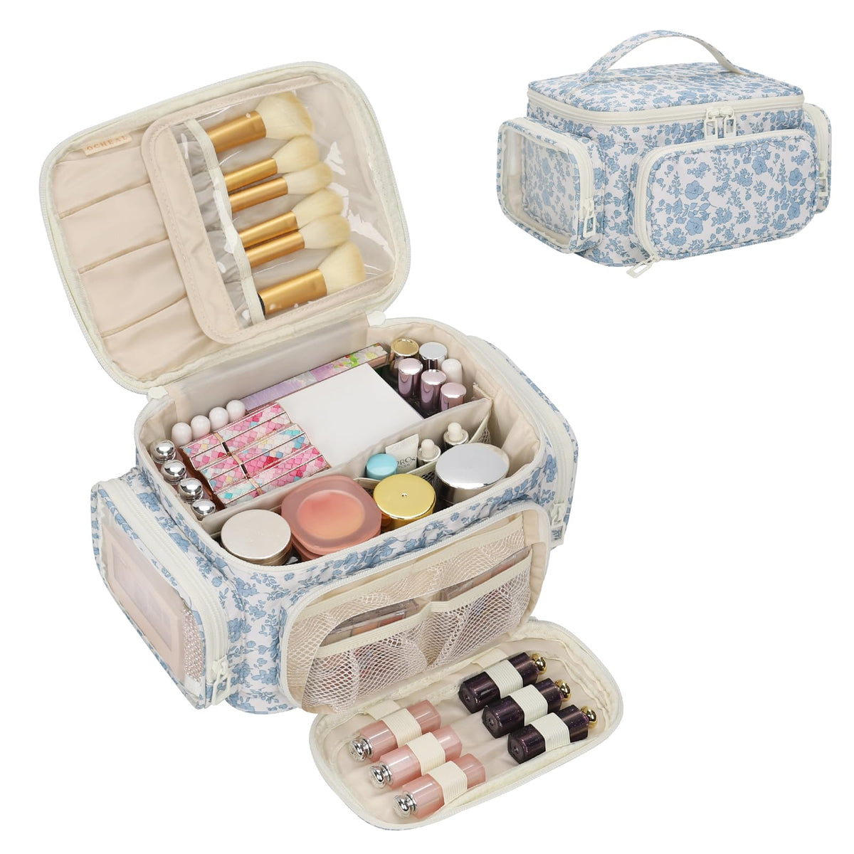 OCHEAL Makeup Bag, Portable Cosmetic Bag Black Make up Case Toiletry Bag