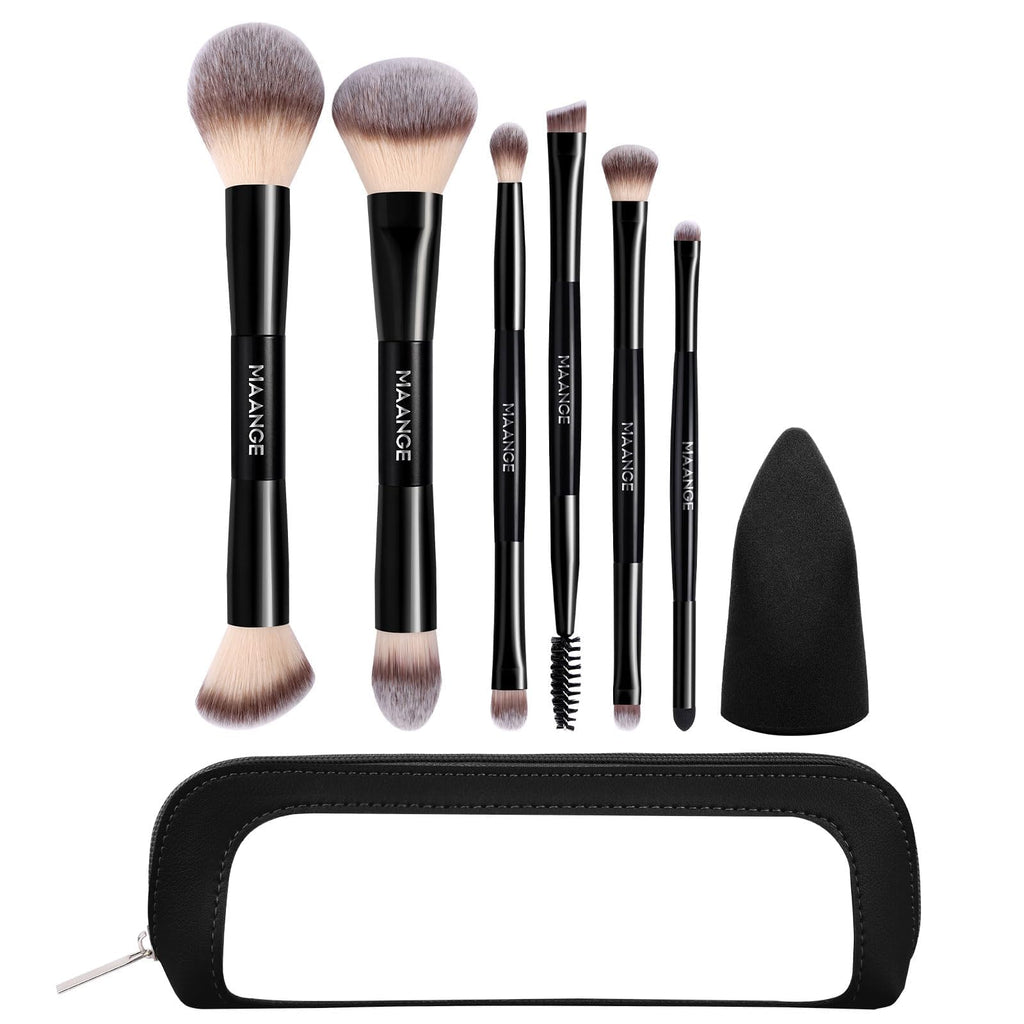MAANGE 6Pcs Double Ended Makeup Brush Set with Makeup Sponge & Travel Bag