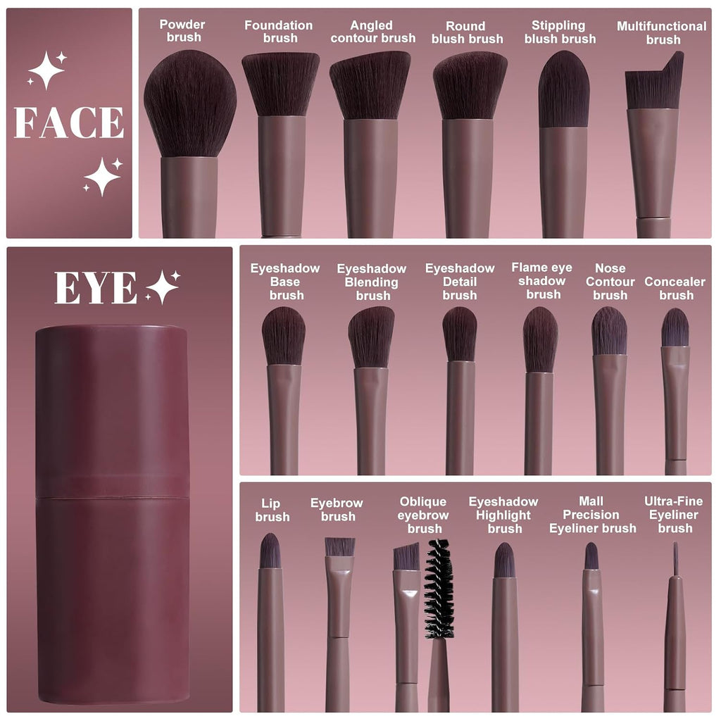 BS-MALL Makeup Brush Set 18 Pcs Premium Synthetic Foundation Powder Concealers Eye shadows Blush Makeup Brushes with black case (D-Brown)