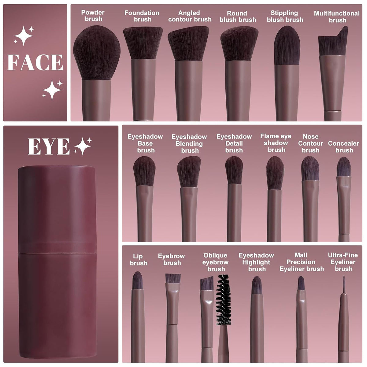 BS-MALL Makeup Brush Set 18 Pcs Premium Synthetic Foundation Powder Concealers Eye shadows Blush Makeup Brushes with black case (D-Brown)