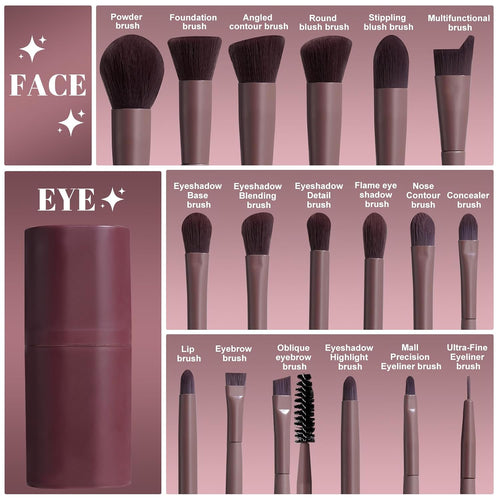 BS-MALL Makeup Brush Set 18 Pcs Premium Synthetic Foundation Powder Concealers Eye shadows Blush Makeup Brushes with black case (D-Brown)