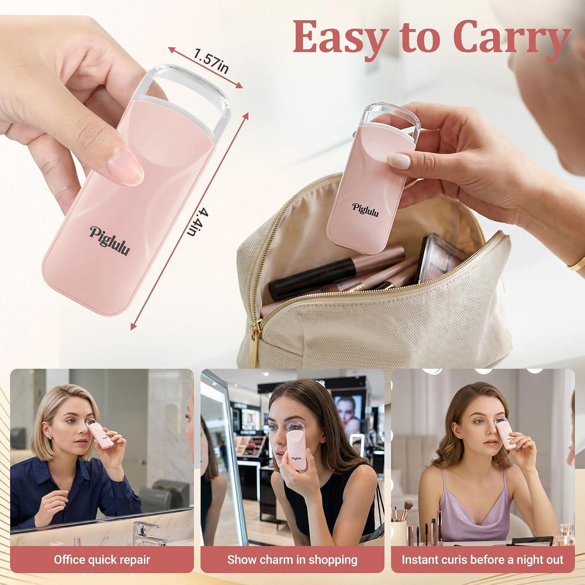 Heated Eyelash Curler,3-Level Temp Mini Travel Electric Lash Curler 10s Heat-3s Curl-24h Hold for Women with Anti-Burn Silicone Pad, Portable Type-C Charging for Long-Lasting Natural Effortless Curves