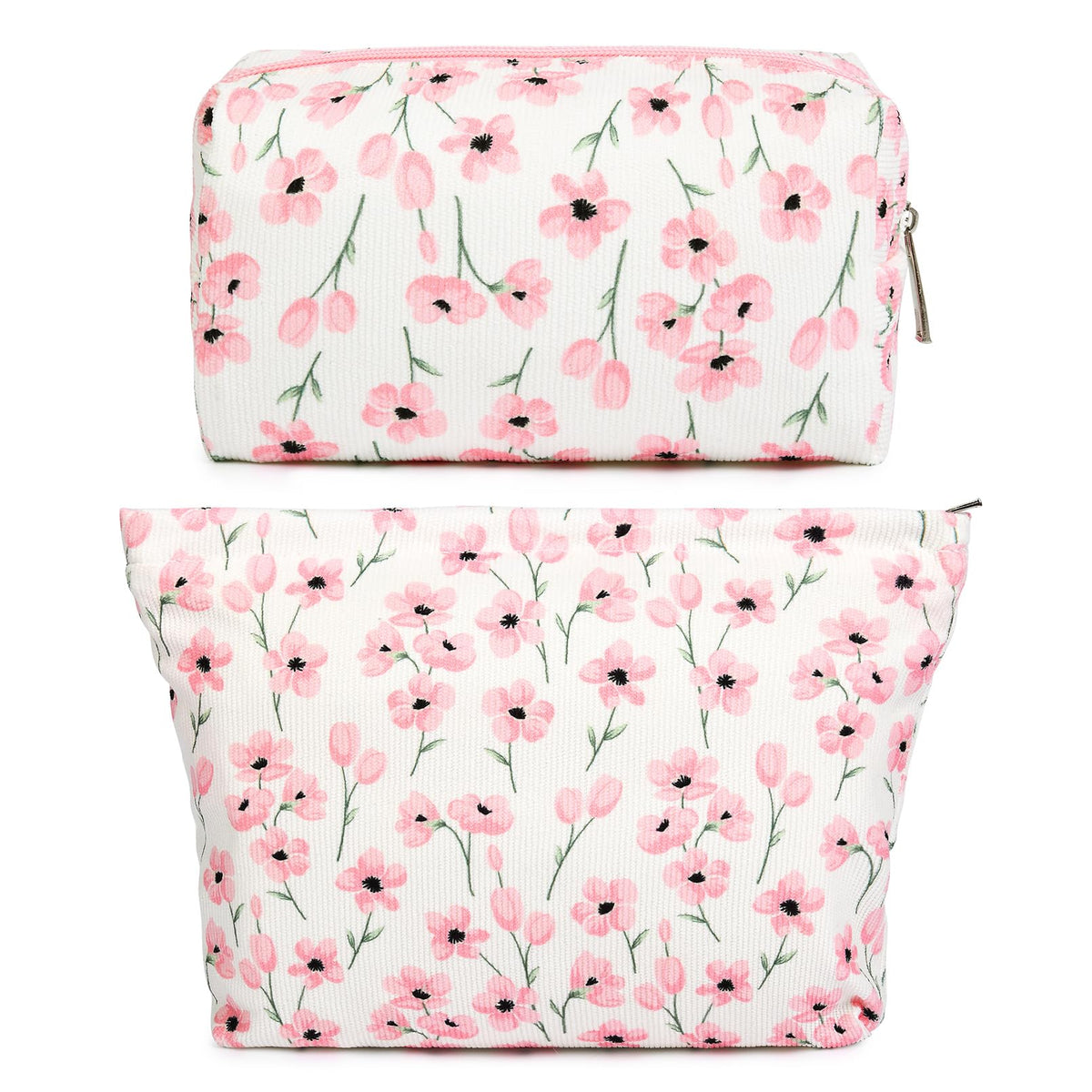 SOIDRAM 2 Pieces Makeup Bag Large Checkered Cosmetic Bag Capacity Canvas Mix Travel Toiletry Bag Organizer Cute Makeup Brushes Aesthetic Accessories Storage Bag for Women, Checkered Mix Rose Red