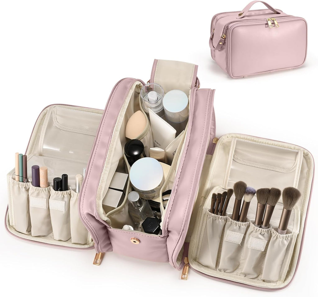 HauteHues Travel Makeup Bag Women's Large Capacity Cosmetic Organize Pink