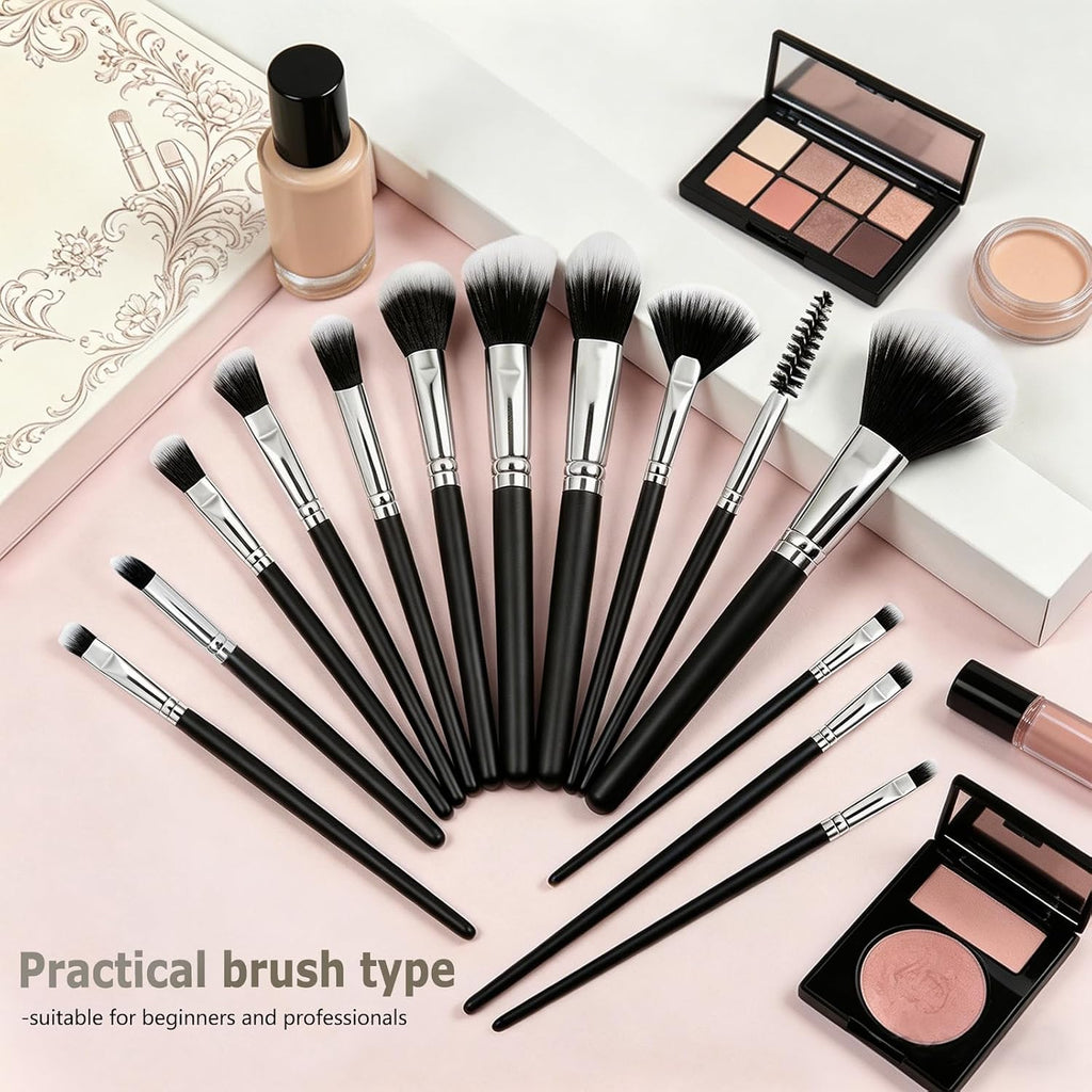Makeup Brushes, 14 Pcs Travel makeup Brush Set, Black