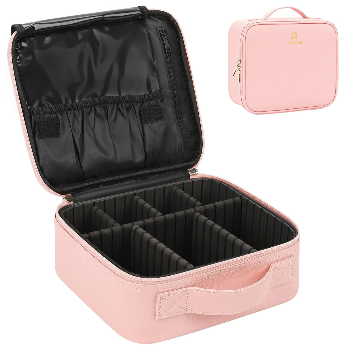 Relavel Makeup Bag Travel Train Case Cosmetic Organizer with Divider, Black