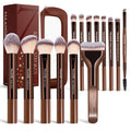 MAANGE 14 PCS Makeup Brushes Professional Make Up Brushes Premium Synthetic Powder Concealers Brushes Travel Makeup Brush Set with Case (Coffee)