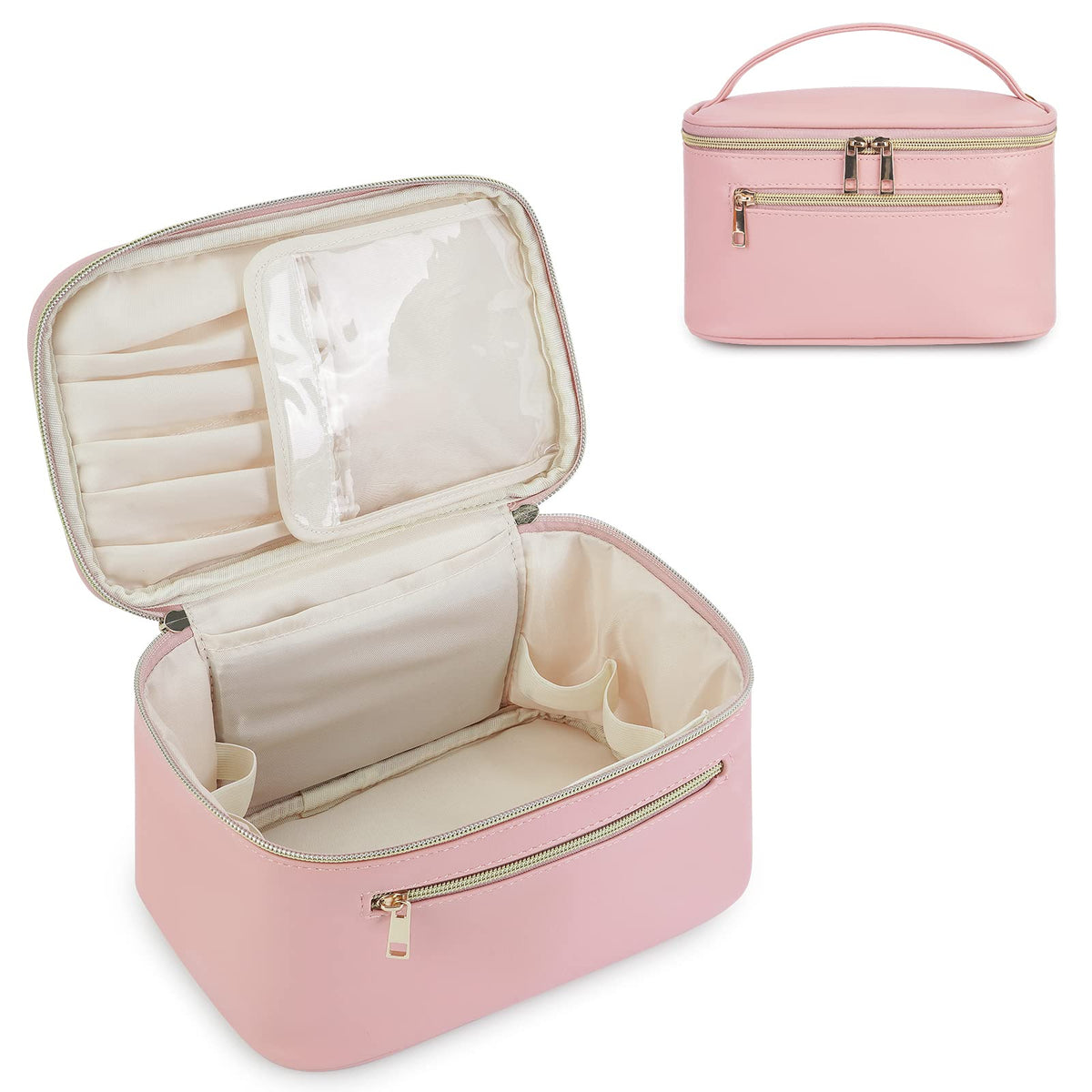 Wandering Nature Makeup Bag, Travel Make Up Organizer Cosmetic Brush Bags Case for Women in Vegan Leather, Milky White, Patent Pending