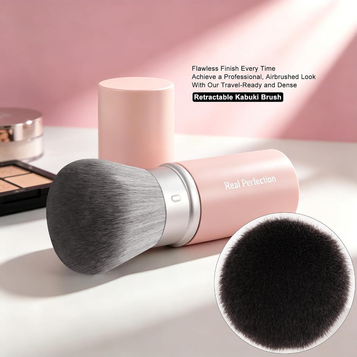 Real Perfection Professional Makeup Brushes 18 Pcs Makeup Brush Set Premium Kabuki Powder Foundation Contour Blush Concealer Eyeshadow Blending Liner Make Up Brush Kit - Pink