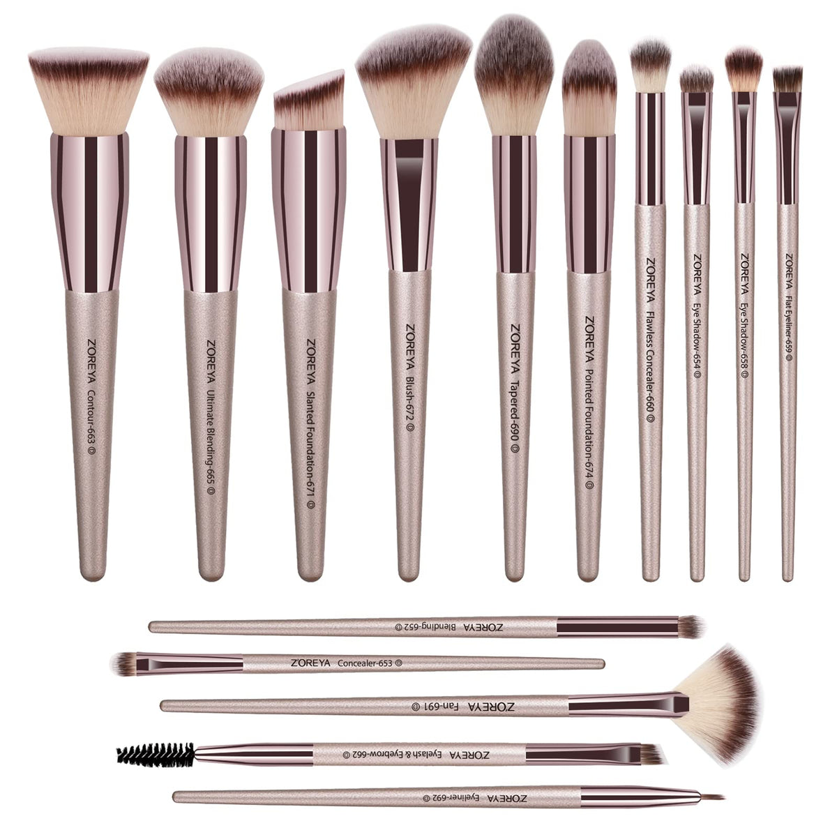 Raffaello Makeup Brushes 15Pcs Makeup Brush Set Premium Synthetic Bristles