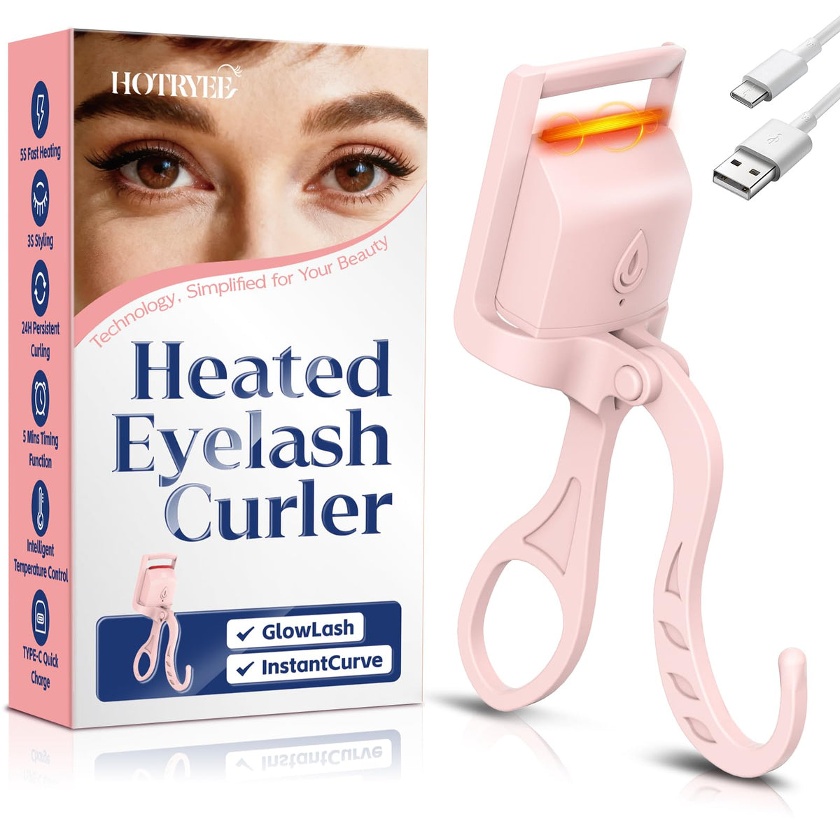 Heated Eyelash Curler,24H Long-Lasting Curls &Safe Anti-Burn (Pink)