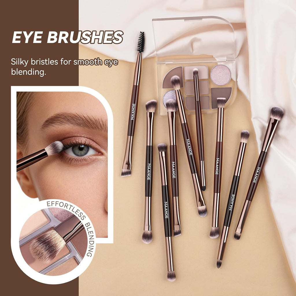 MAANGE 13 Pcs Foundation Makeup Brush Set With Bag, Make up Brushes, Double-End Multi Functional Makeup Brushes, Professional Face Brush Set Tools For Liquid Powder Concealer Cream Blush (Coffee)