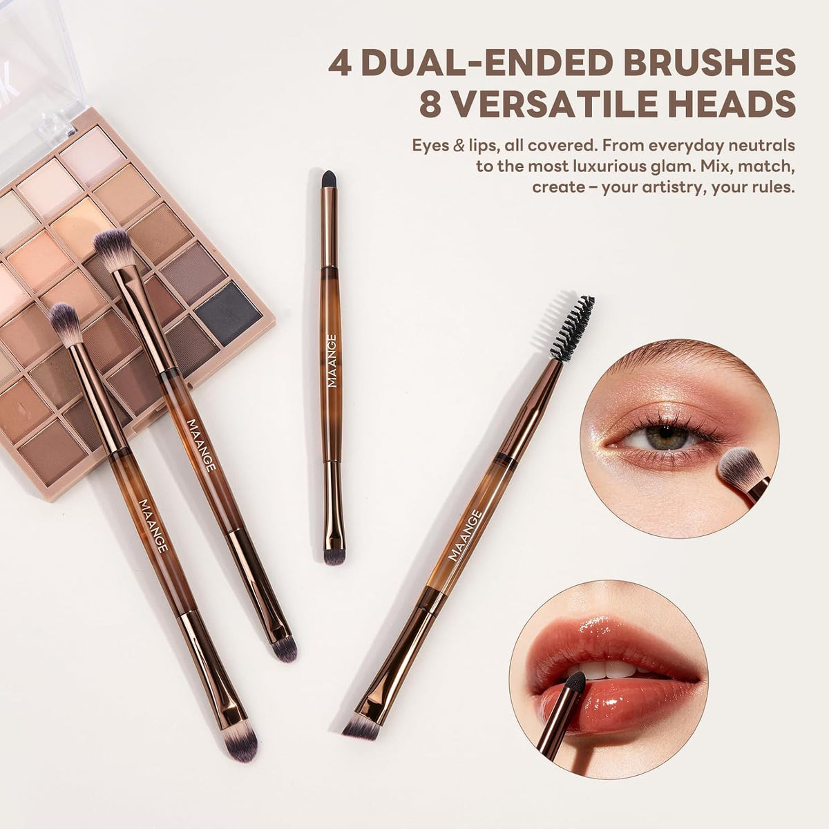 MAANGE 6 Pcs Makeup Brush Set Travel Double-Ended Makeup Brushes for Foundation Powder Concealer Blush Blending Eyeshadow Brushes-Coffee