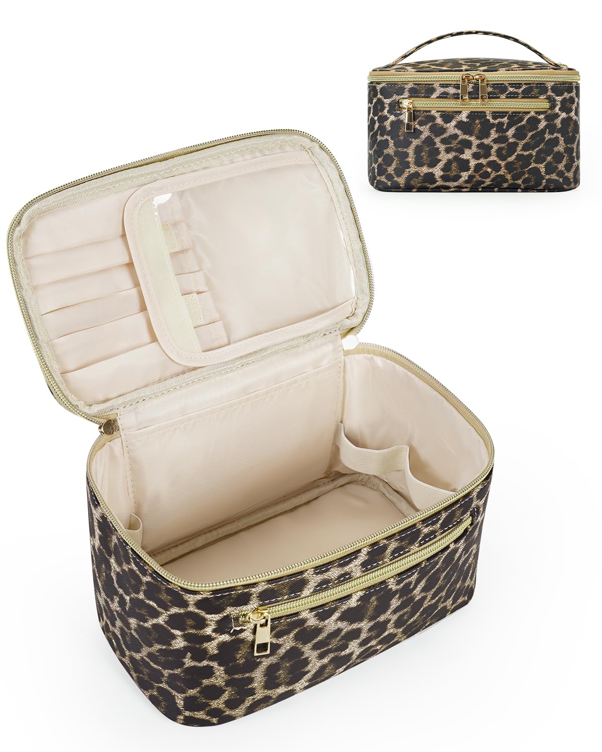 Wandering Nature Makeup Bag, Travel Make Up Organizer Cosmetic Brush Bags Case for Women in Vegan Leather, Milky White, Patent Pending